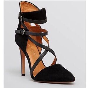 NIB Rebecca Minkoff Raz Black Suede Vachetta Leather Heels
